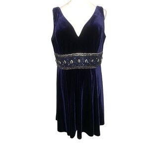Lucci Lu Plus Size 18 Midnight Blue Velvet Embellished Sleeveless Mini Dress NYE